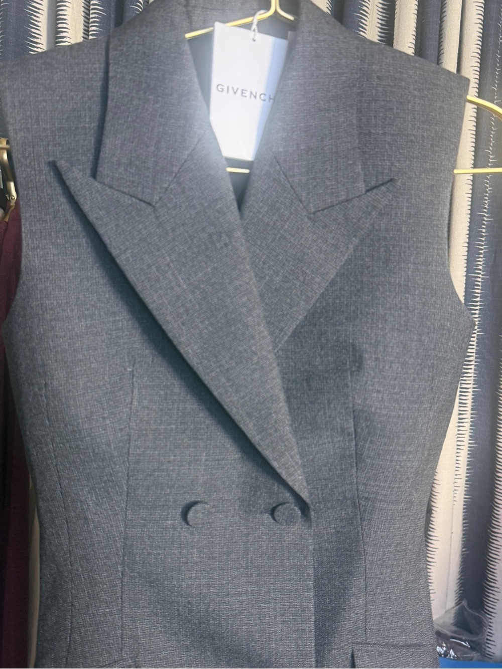 Givenchy Charcoal Gray Sleeveless Double-Breasted Wool Blazer Dress Saks NWT